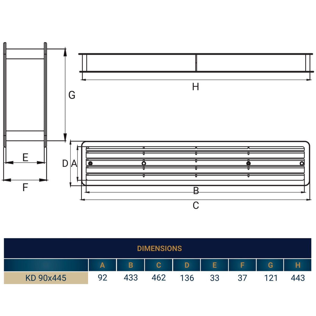 White Rectangle Louvre Door Vent, 90mm x 445mm