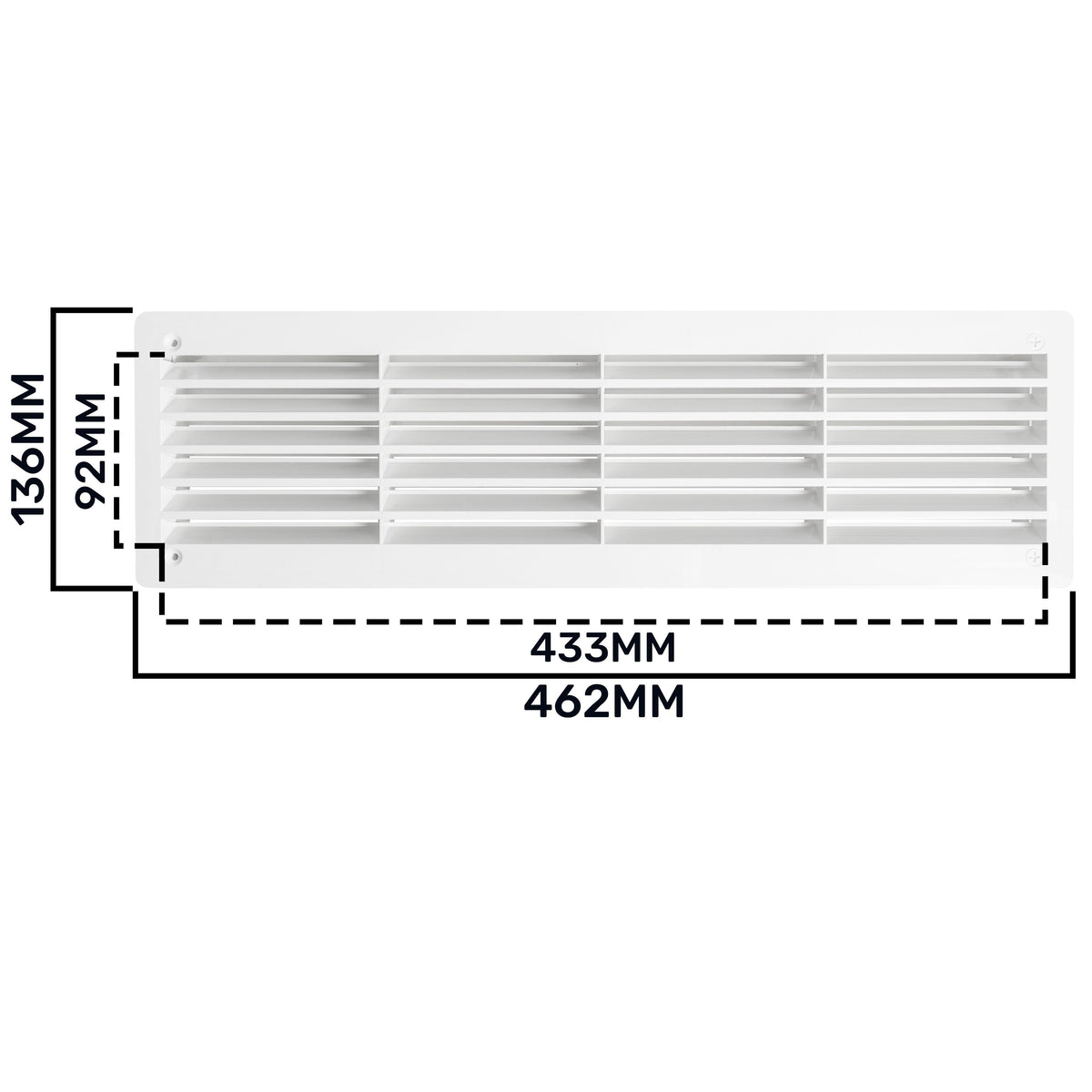 White Rectangle Louvre Door Vent, 90mm x 445mm