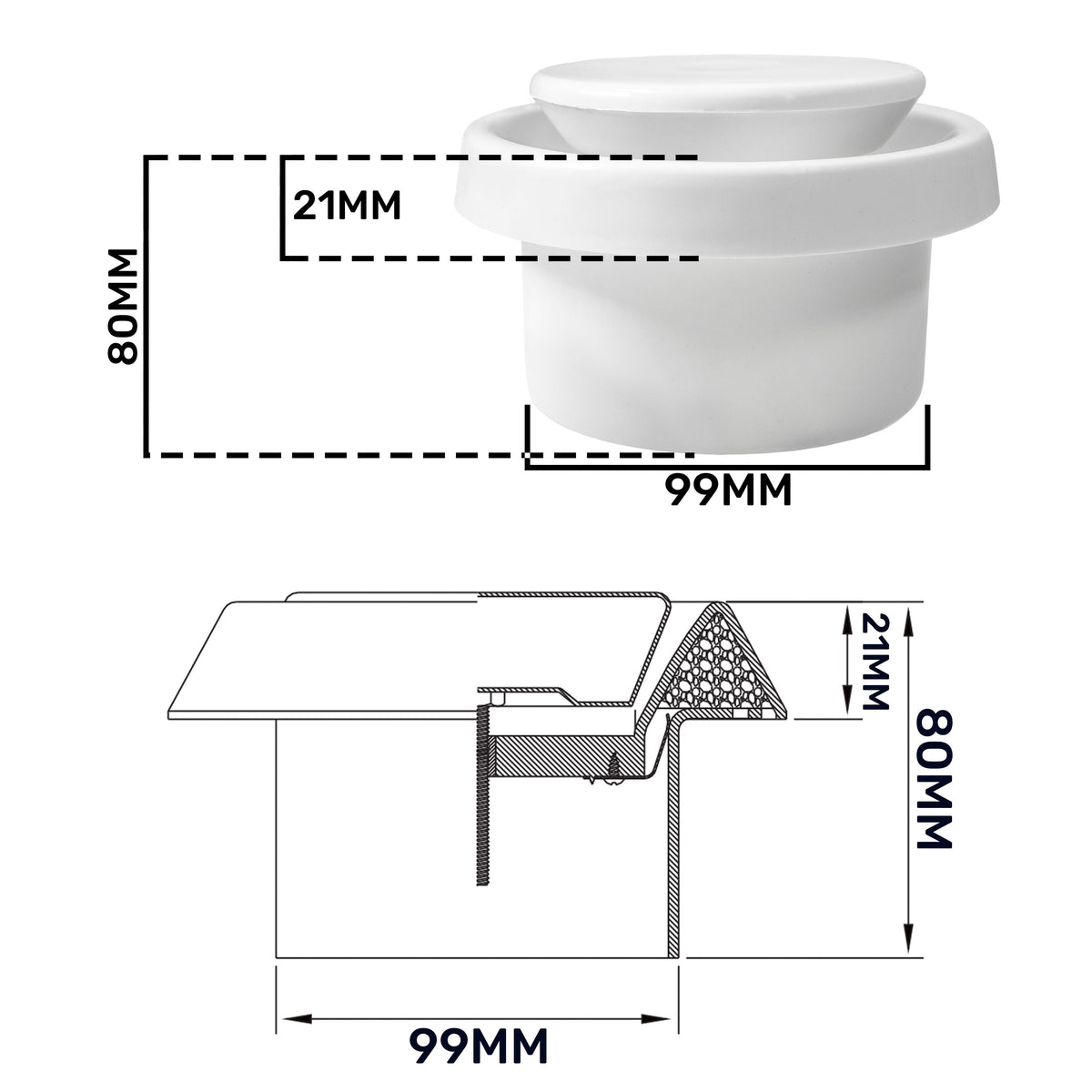 White Anemostat Intake Ceiling Valve, 100mm