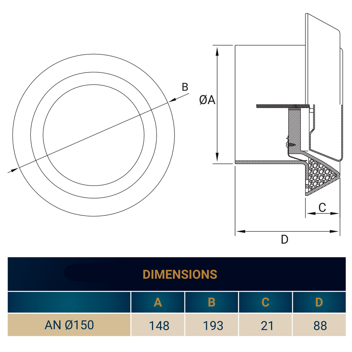 White Anemostat Intake Ceiling Valve, 150mm
