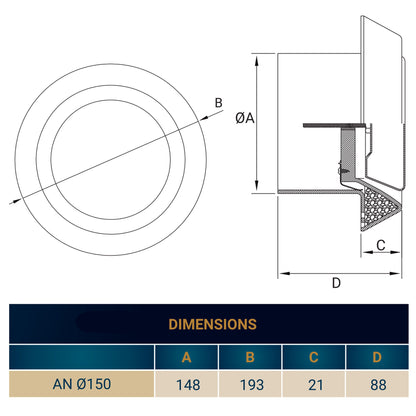 White Anemostat Intake Ceiling Valve, 150mm