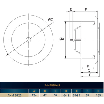 White Metal Anemostat Exhaust Ceiling Valve, 125mm