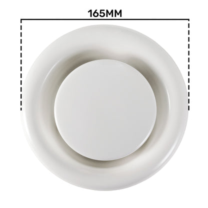 White Metal Anemostat Exhaust Ceiling Valve, 125mm