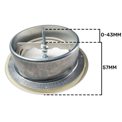 White Metal Anemostat Exhaust Ceiling Valve, 125mm