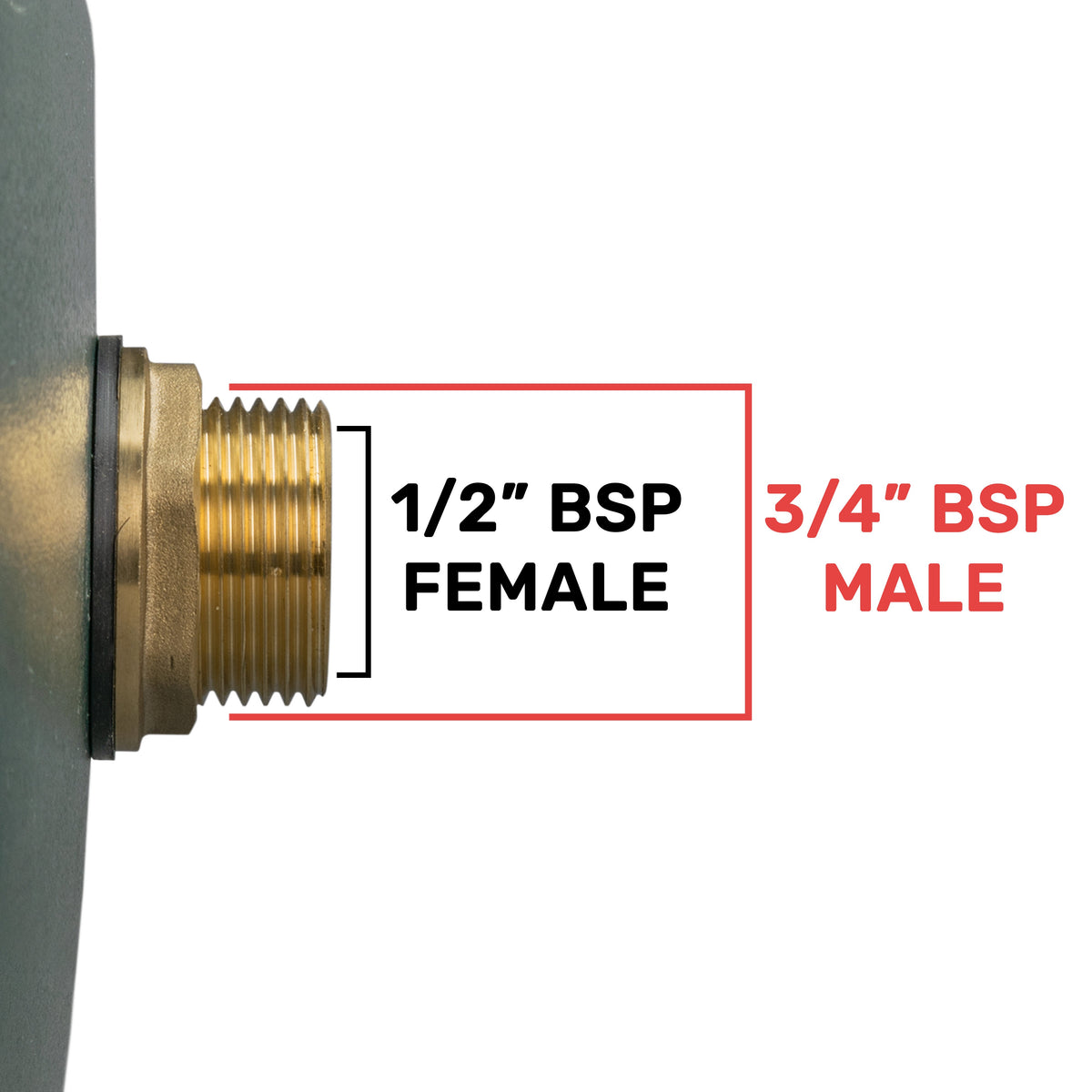 Brass Water Butt Tank Adapter, 3/4" BSPM to 1/2" BSPF