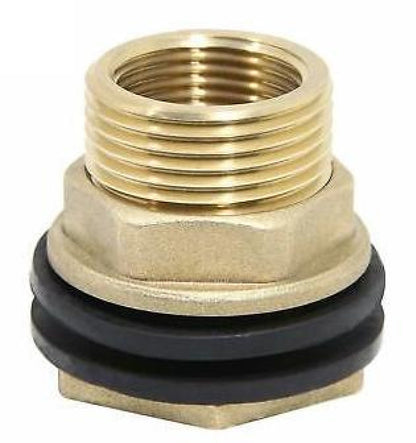 Brass Water Butt Tank Adapter, 1" BSPM to 3/4" BSPF