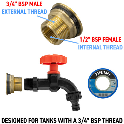 Brass Water Butt Adapter & Plastic Bib Tap