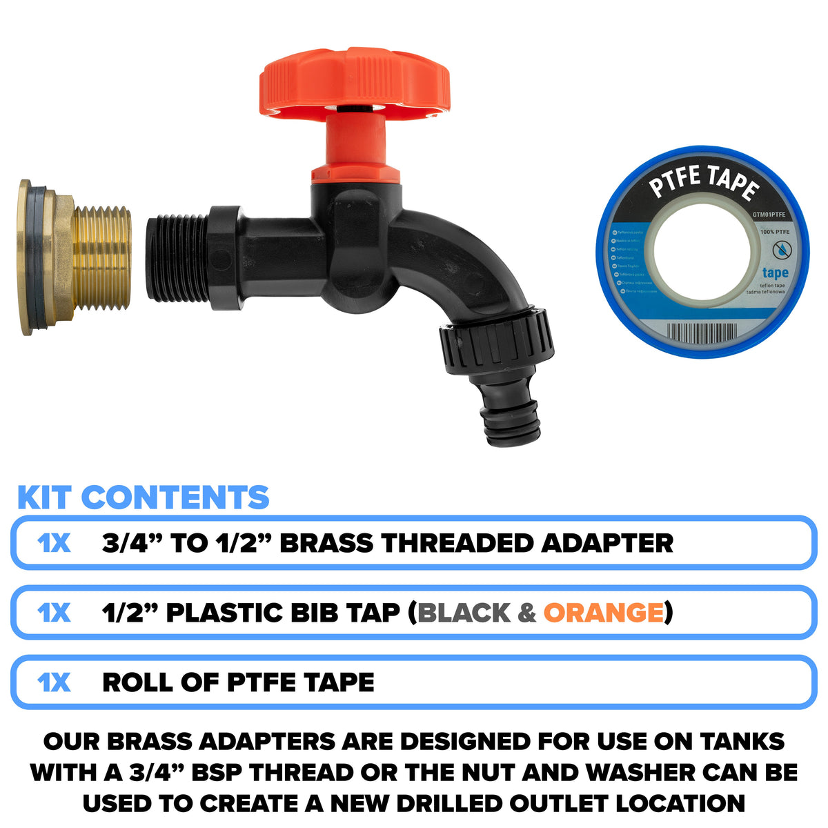 Brass Water Butt Adapter & Plastic Bib Tap