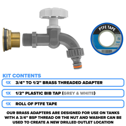 Brass Water Butt Adapter & Plastic Bib Tap