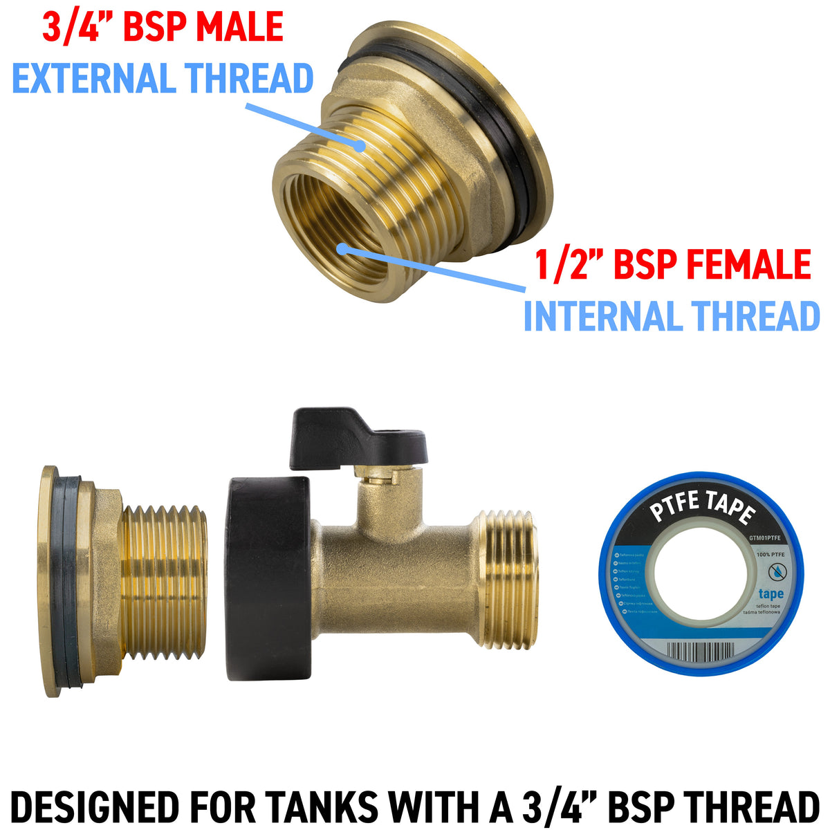 Full Brass Water Butt Adapter & Valve Kits
