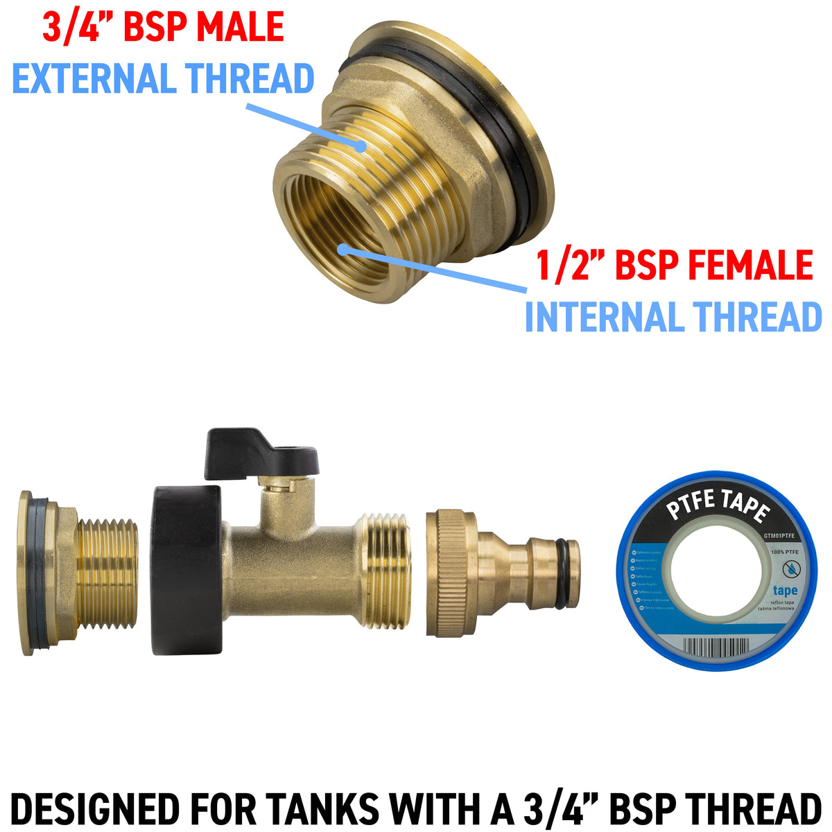 Full Brass Water Butt Adapter & Valve Kits