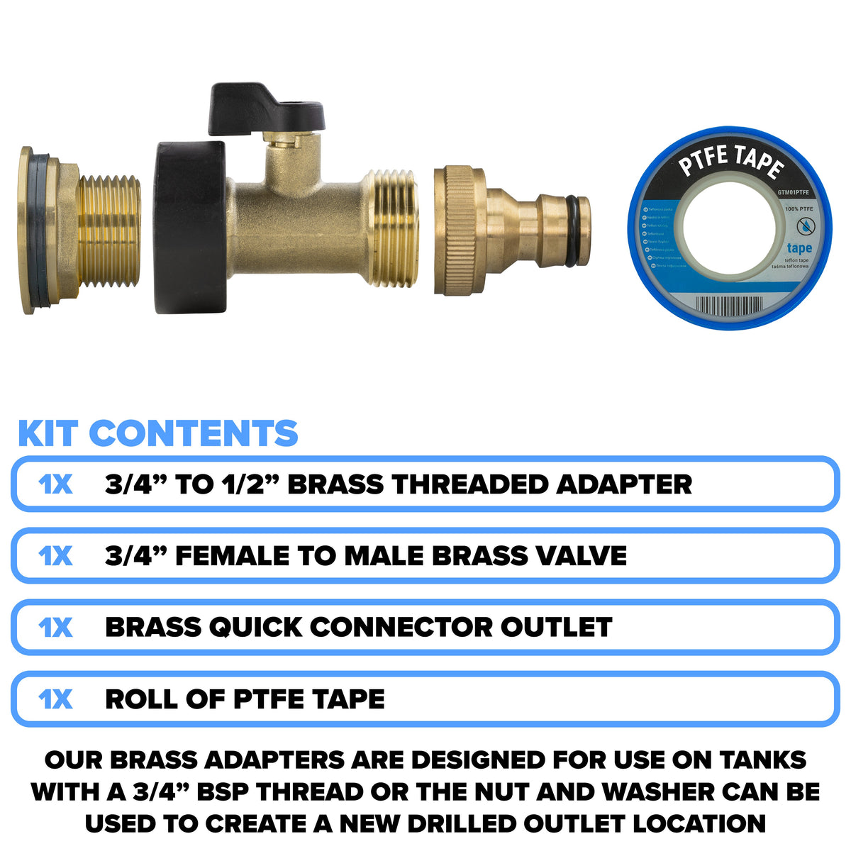 Full Brass Water Butt Adapter & Valve Kits