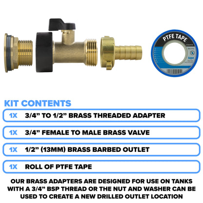 Full Brass Water Butt Adapter & Valve Kits