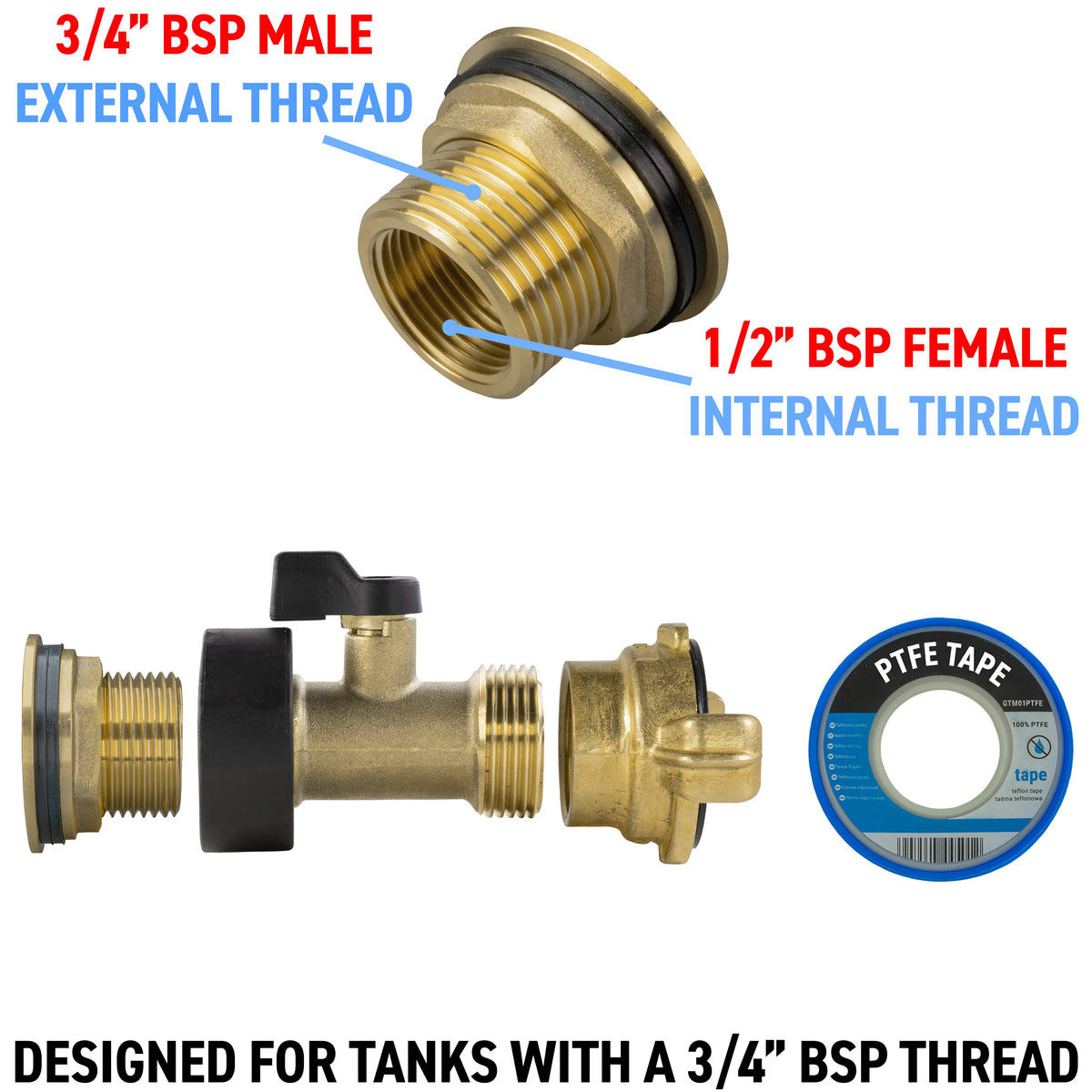 Full Brass Water Butt Adapter & Valve Kits