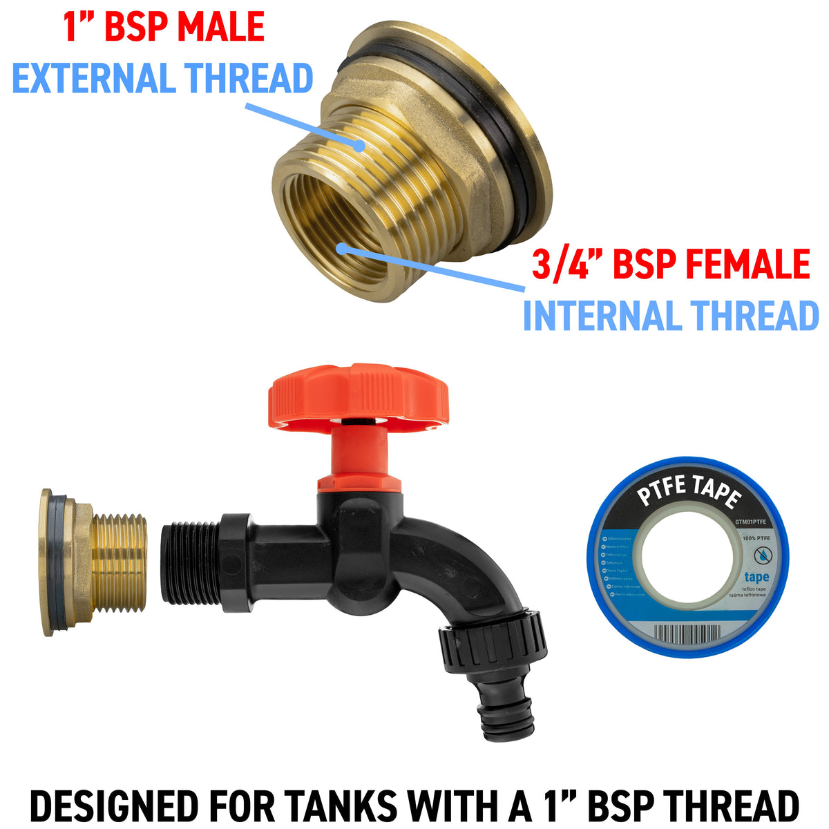 Brass Water Butt Adapter & Plastic Bib Tap