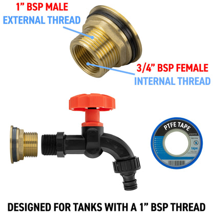 Brass Water Butt Adapter & Plastic Bib Tap