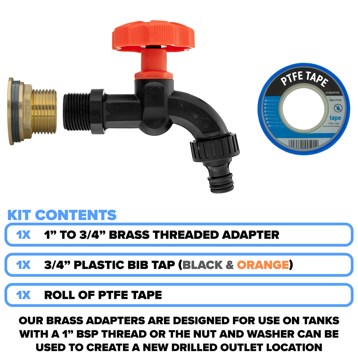 Brass Water Butt Adapter & Plastic Bib Tap