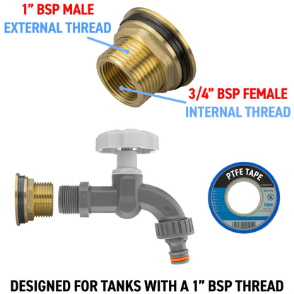 Brass Water Butt Adapter & Plastic Bib Tap