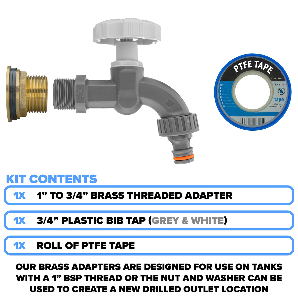 Brass Water Butt Adapter & Plastic Bib Tap