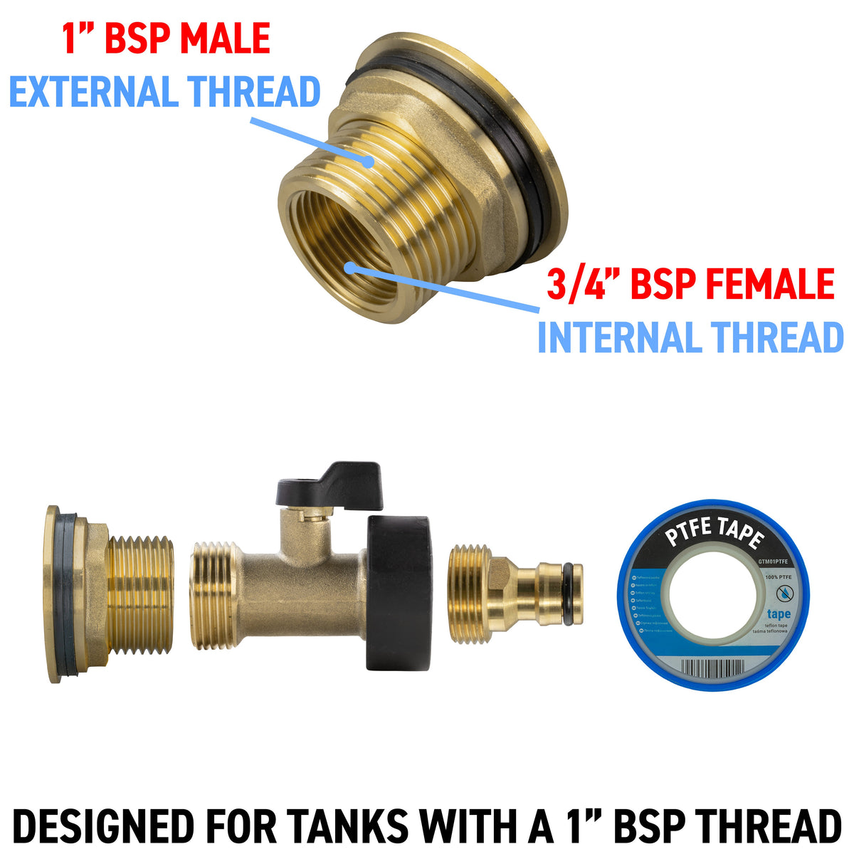 Full Brass Water Butt Adapter & Valve Kits