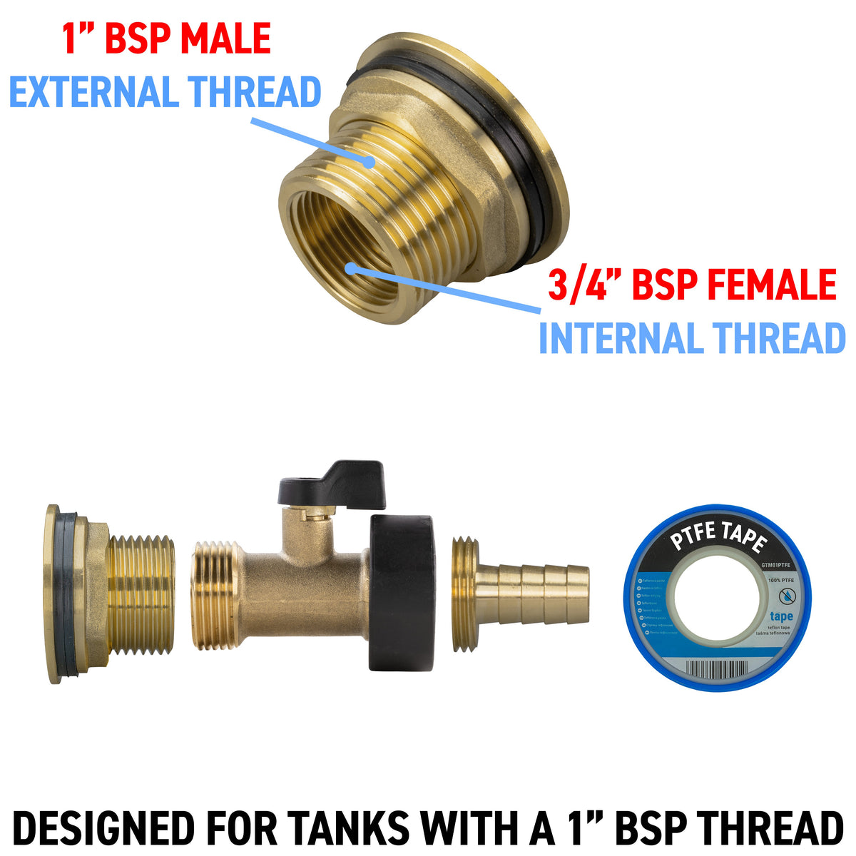 Full Brass Water Butt Adapter & Valve Kits