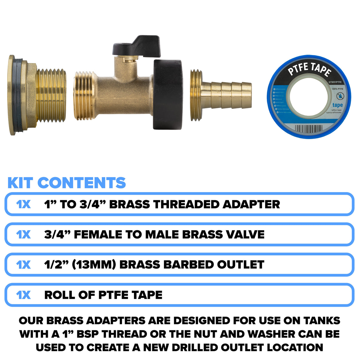 Full Brass Water Butt Adapter & Valve Kits