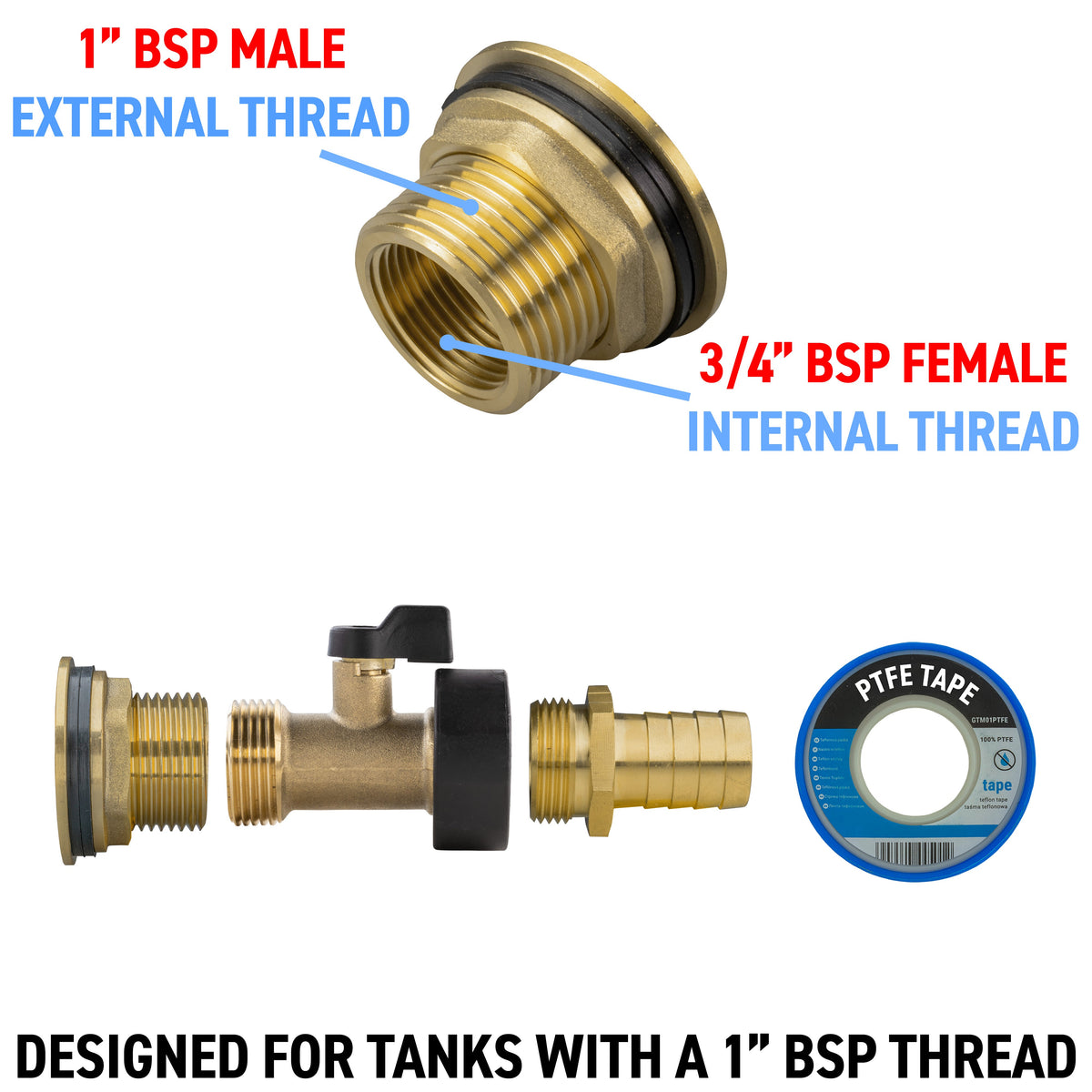 Full Brass Water Butt Adapter & Valve Kits