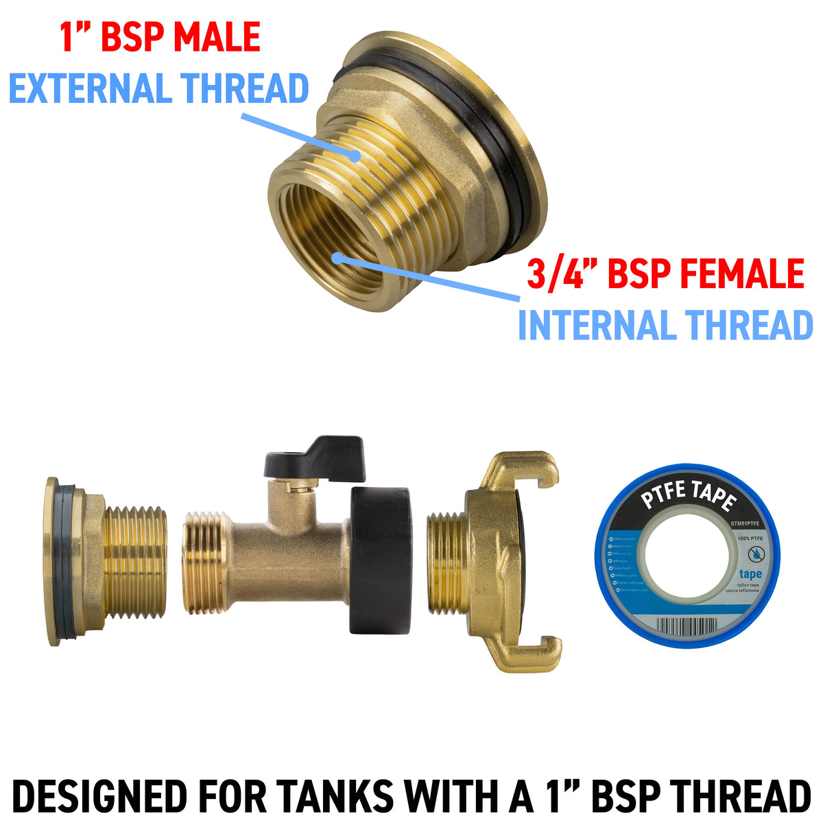 Full Brass Water Butt Adapter & Valve Kits