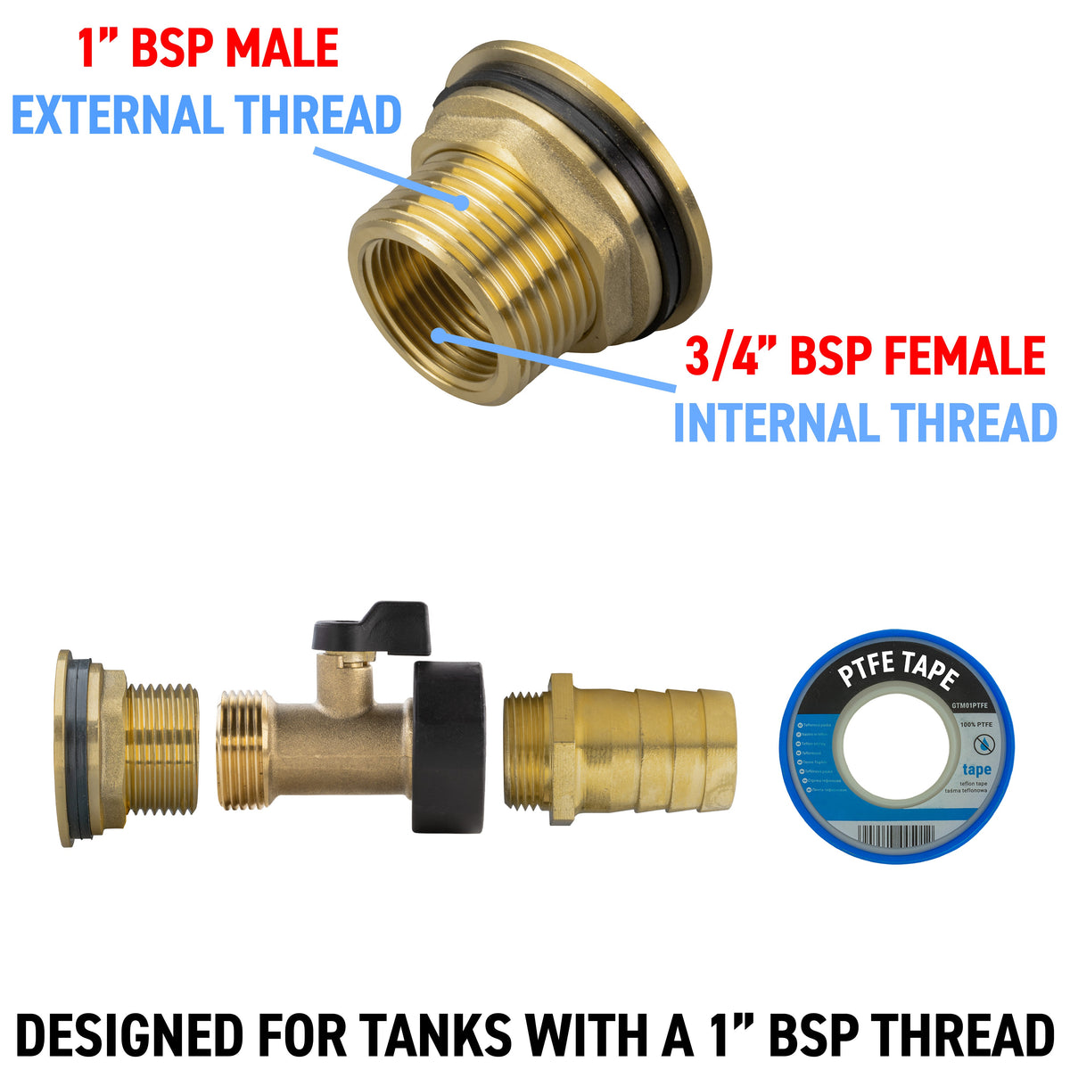 Full Brass Water Butt Adapter & Valve Kits