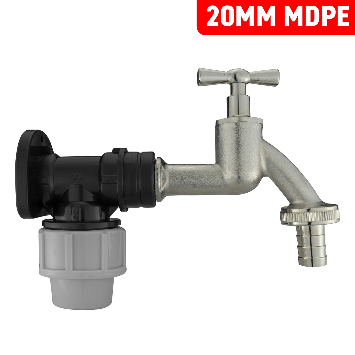 20mm MDPE Wall Backplate + Nickel Plated Bibtap