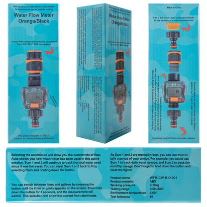 Water Flow Meter, Orange & Black