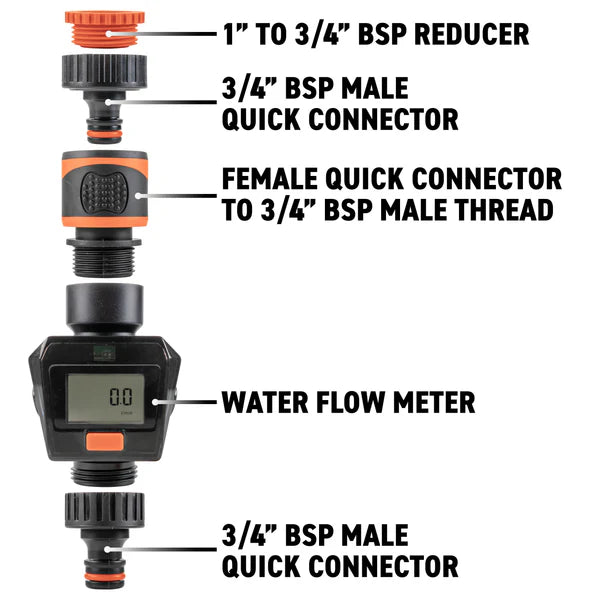 Water Flow Meter, Orange & Black