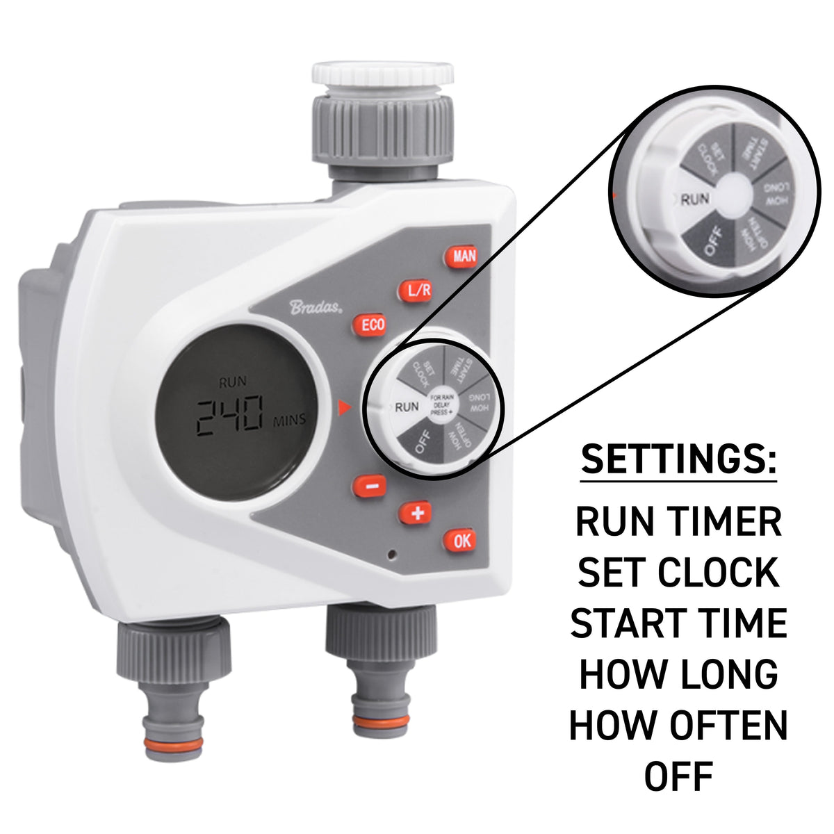 Double Outlet Electronic Control Water Timer, White Line