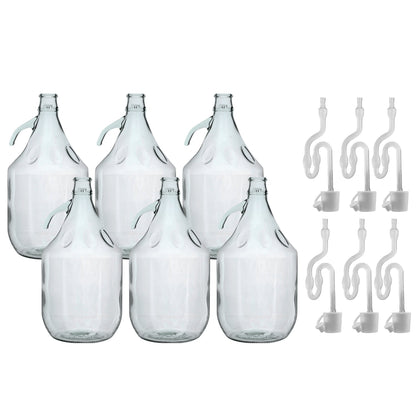 5L Clear Glass Demijohn Bottles with Airlocks & Bungs, Box of 6