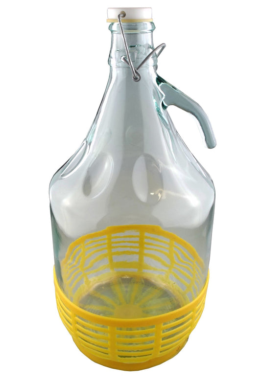 5L Clear Glass Demijohn Bottle with Swing-top Cap & Yellow Basket