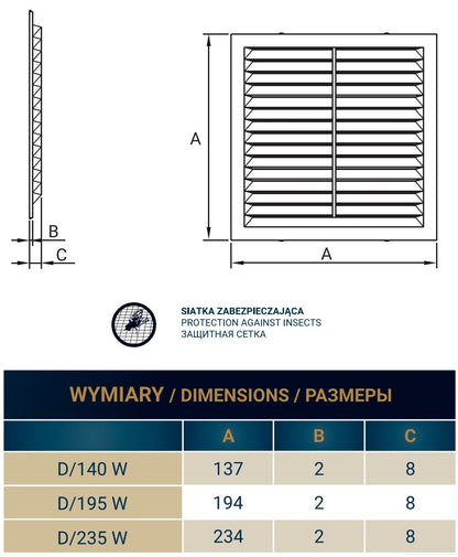 White Louvre Vent with Fly Screen, 140mm x 140mm