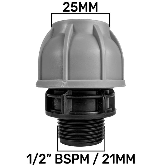 MDPE Straight Connector Coupling, 25mm - 1/2" BSPM
