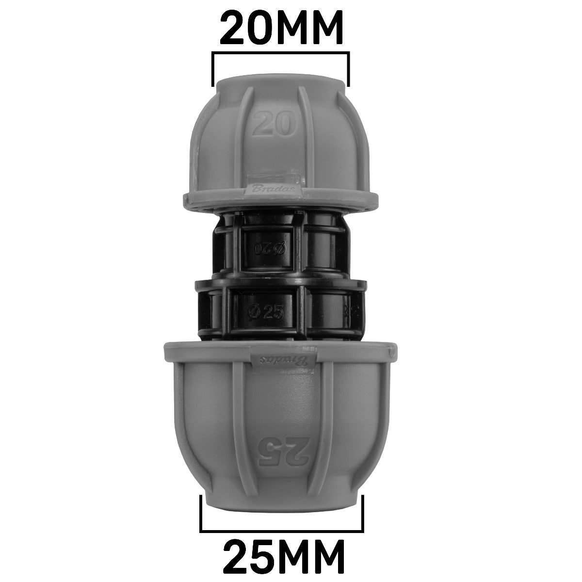 MDPE Straight Reducer Connector, 25mm - 20mm