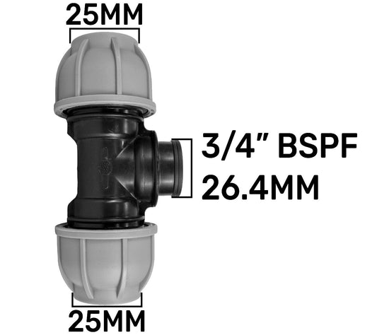 MDPE Tee Splitter, 25mm - 3/4" BSPF