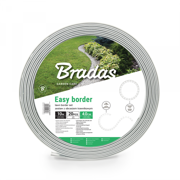 Light Grey Curved Lawn Edging Set with Pegs, 40mm Height