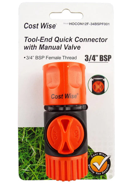 3/4" BSPF to Hosepipe Tap Connector with Valve, Black