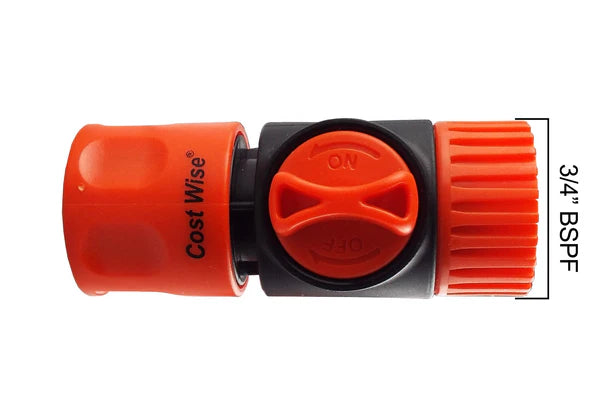 3/4" BSPF to Hosepipe Tap Connector with Valve, Black