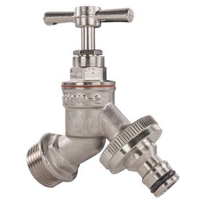 Solid Brass Garden Bib Tap Hozelock Compatible 1/2" Nickel Plated Quick Connect