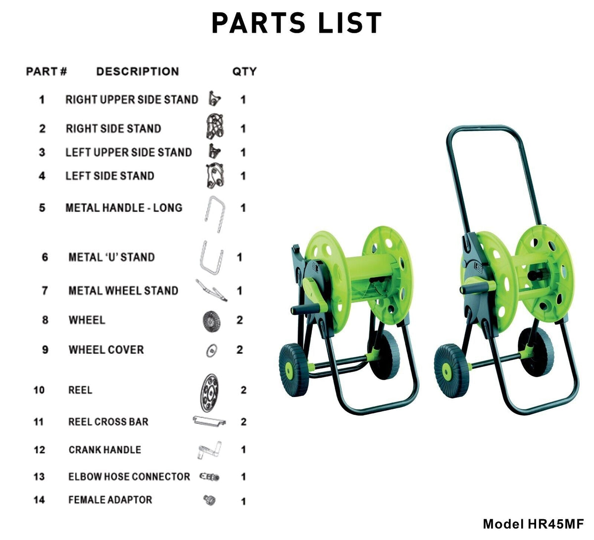 45m Lime Hose Cart, Free Standing Foldable Garden Reel
