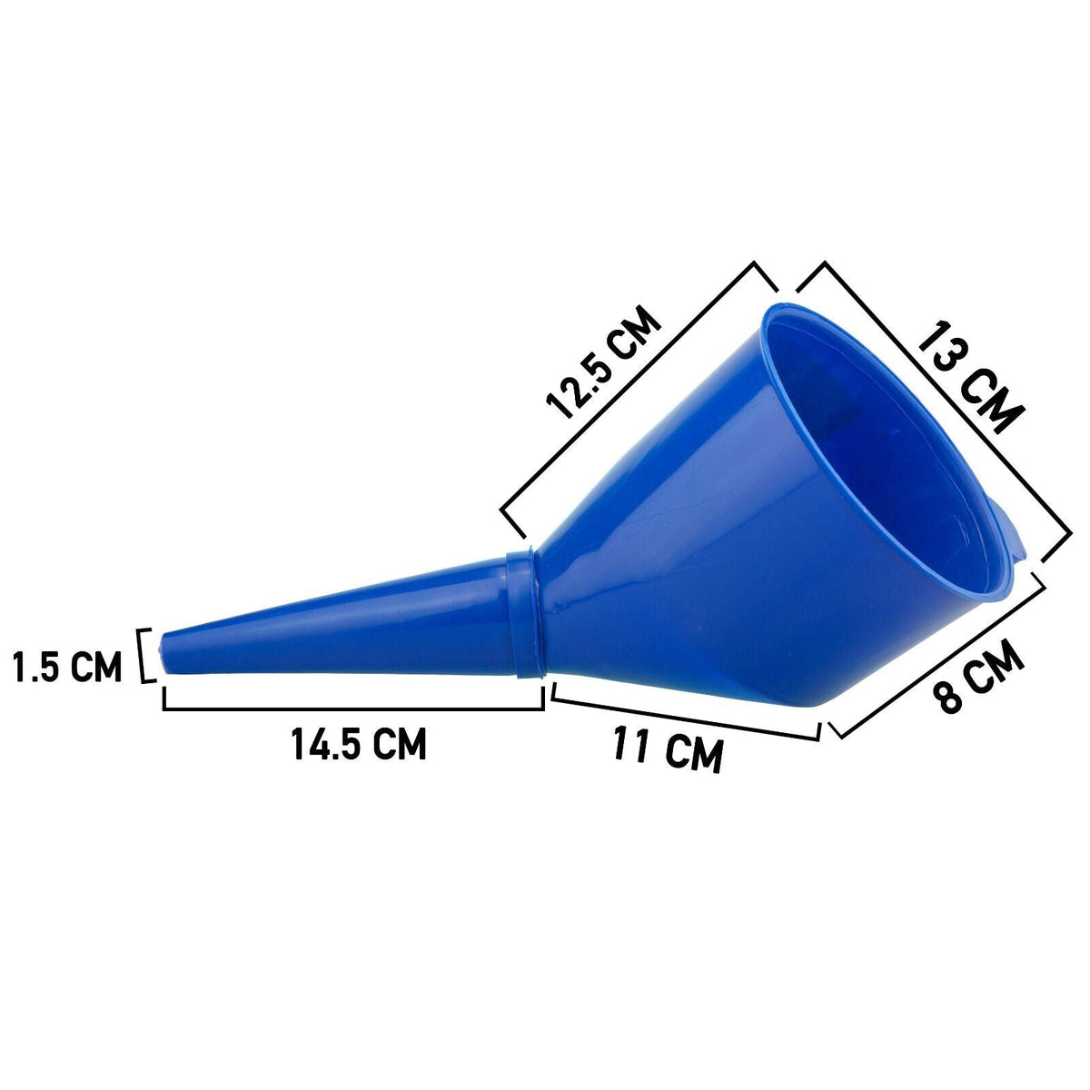 2 Plastic Fuel Funnels With Built-In Filter, Petrol Diesel Oil Water, Blue/Black
