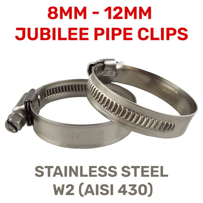 8mm - 12mm Jubilee Type Clip Stainless Steel Hose Clamp Worm Drive Marine Grade