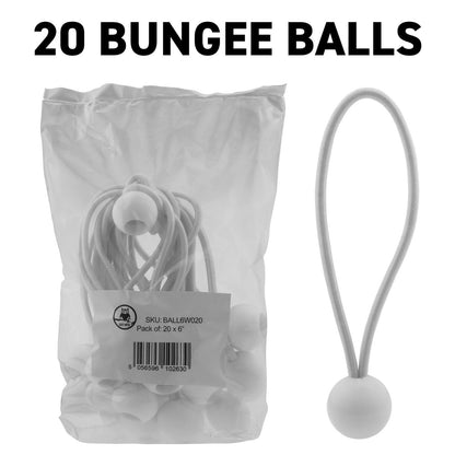 6" White Bungee Balls, (x20)