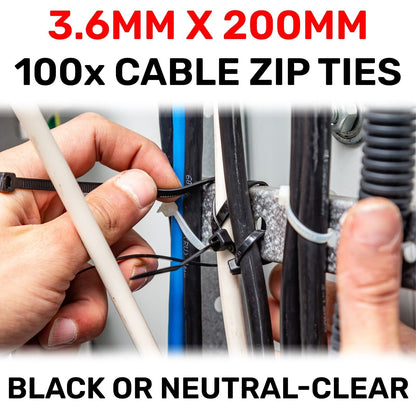 Black or White Cable Ties, 18kg Break Strength, 3.6mm x 200mm