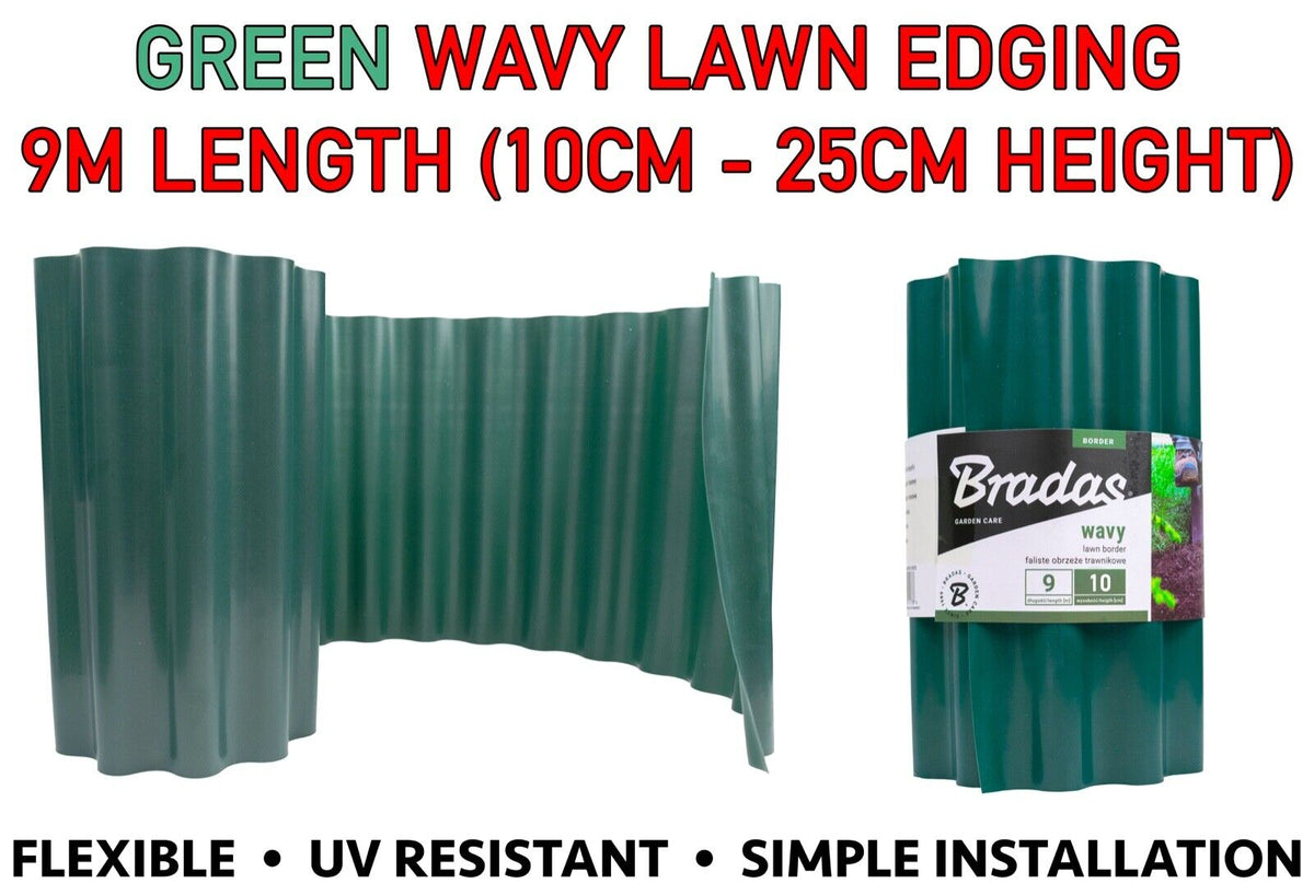 Garden LAWN Border Edging & Wall, 9M Long Separator, 10-25cm Height - GREEN