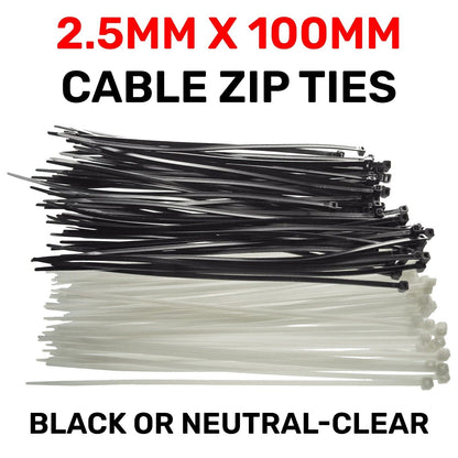 Black or White Cable Ties, 18kg Break Strength, 2.5mm x 100mm/ 150mm/ 200mm